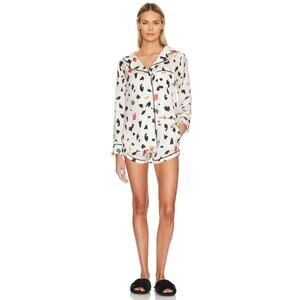 Plush Cheetah Pajama Set Eye Mask Satin Long Sleeve Slumber Party Lightweight S